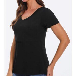 Focus On Simple/Stylish Nursing Top T-Shirt Black V-Neck Women’s Size Small
